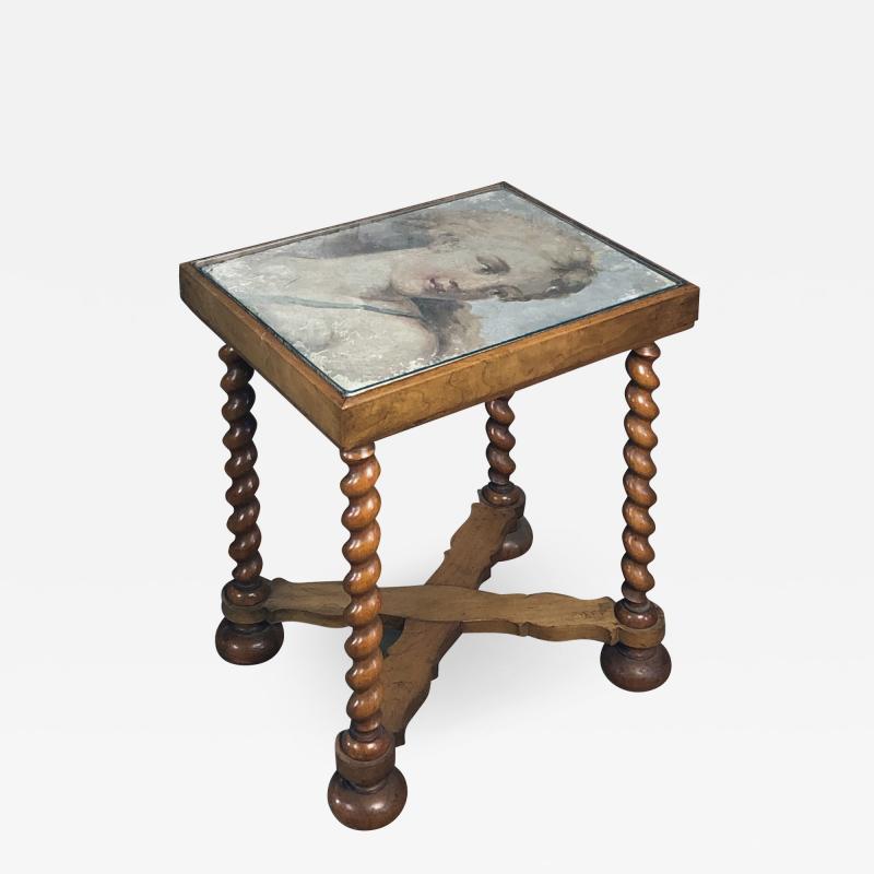 Annibale Carracci Small Table with Top featuring a 17th Century Italian Fresco Fragment of Diana