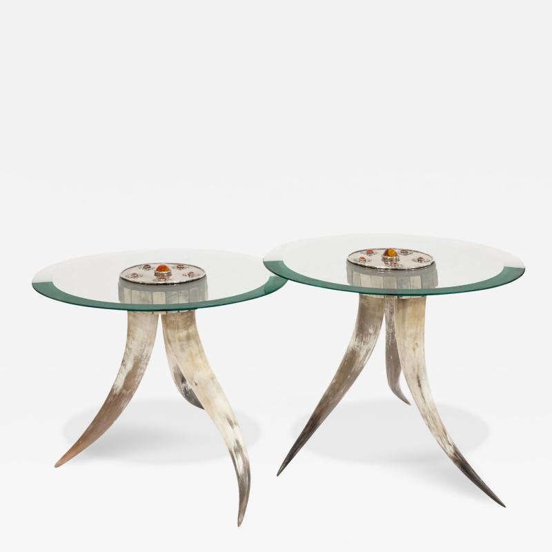 Anthony Redmile J Anthony Redmile Pair of Horn Tables with Nickel and Jasper 1970s Signed 