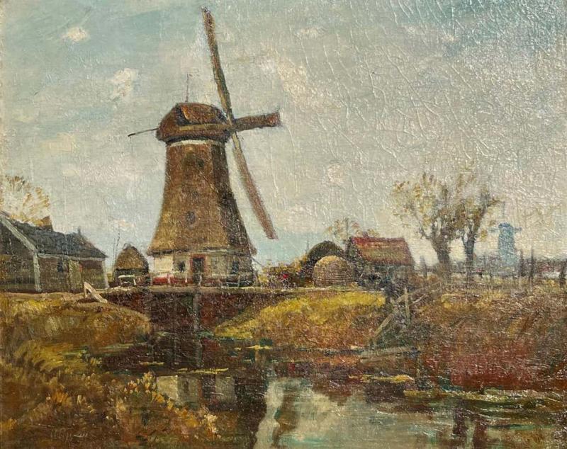 Anthony Thieme Anthony Thieme Windmill Landscape Oil Painting