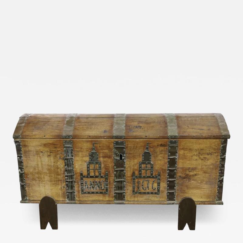 Antique 17th C Spanish Colonial Rustic European Hope Chest Trunk