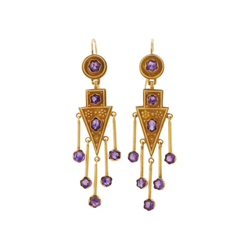 Antique 1860s Amethyst Fringe Earrings