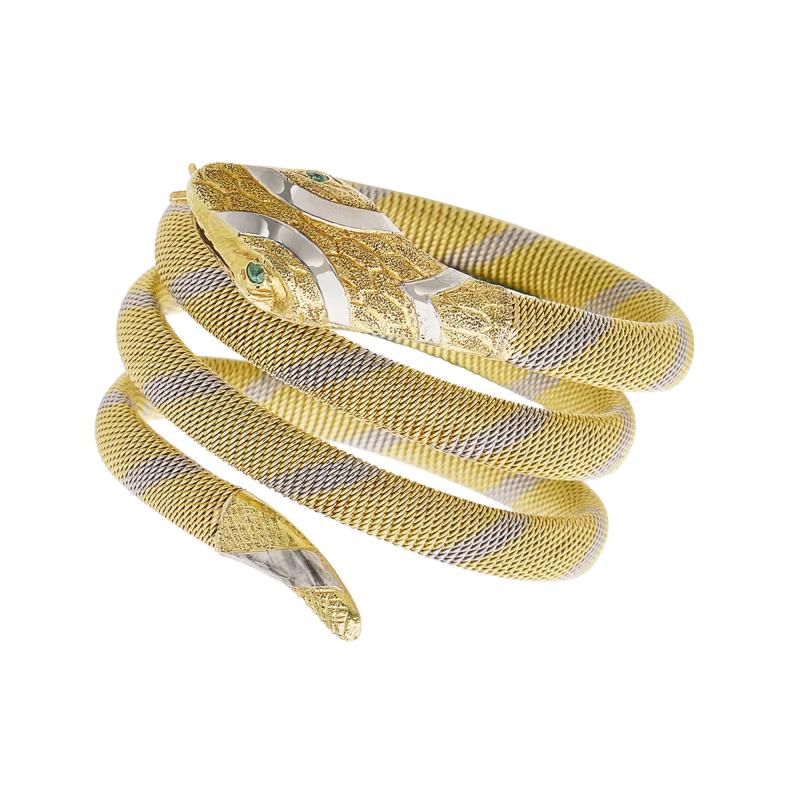 Antique 18K Gold and Platinum Snake Bracelet