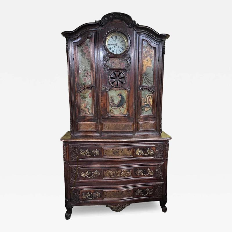 Antique 18c Louis XV Carved Walnut Vaisselier With Built in Clock