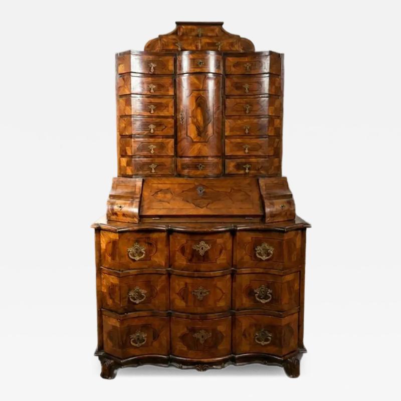 Antique 18th C Baroque Burl Wood Tabernacle Writing Cabinet