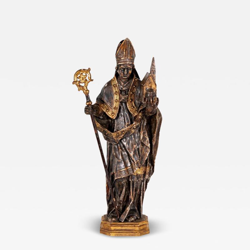 Antique 18th C Carved Painted Giltwood Figure of St Agustin