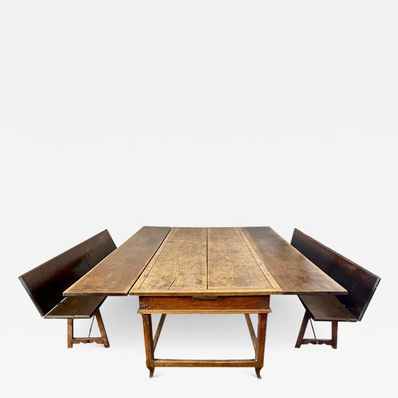 Antique 18th C French Country Farmhouse Extension Table Bench Seating