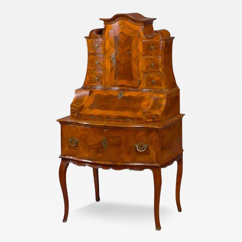 Antique 18th C Italian Burl Walnut Secretary Desk