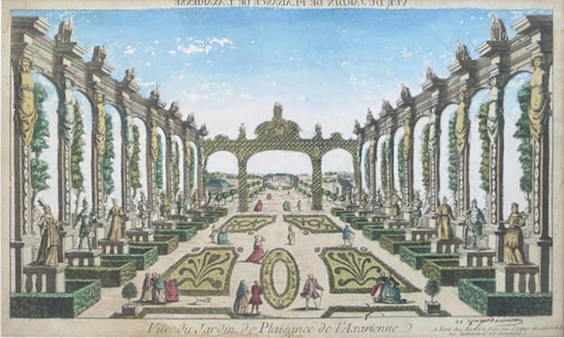 Antique 18th C View of the Axarienne Pleasure Garden Saint Petersburg Russia