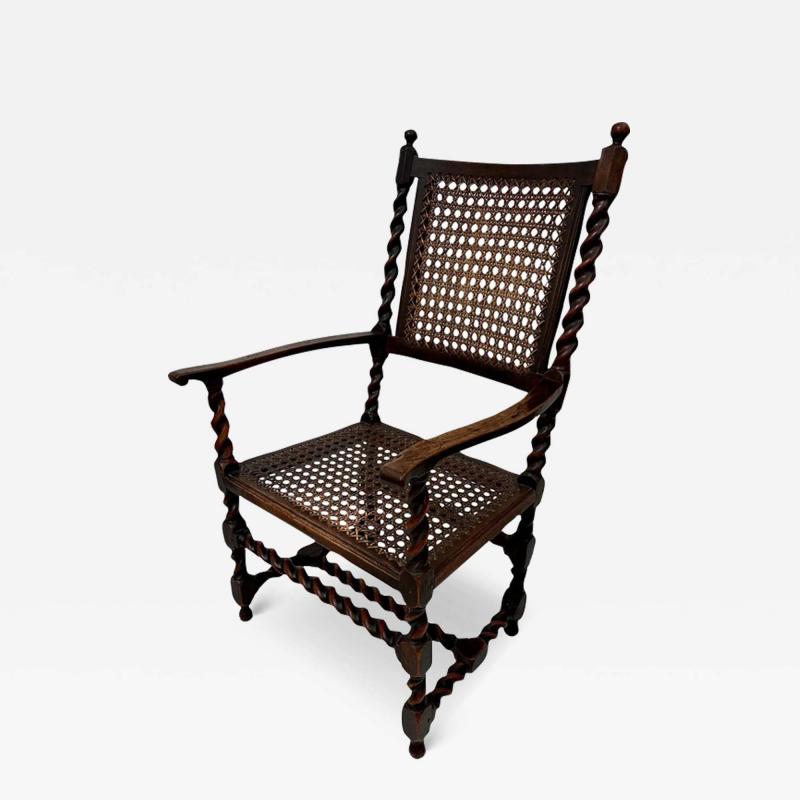 Antique 18th Century Barley Twist Cane Arm Chair