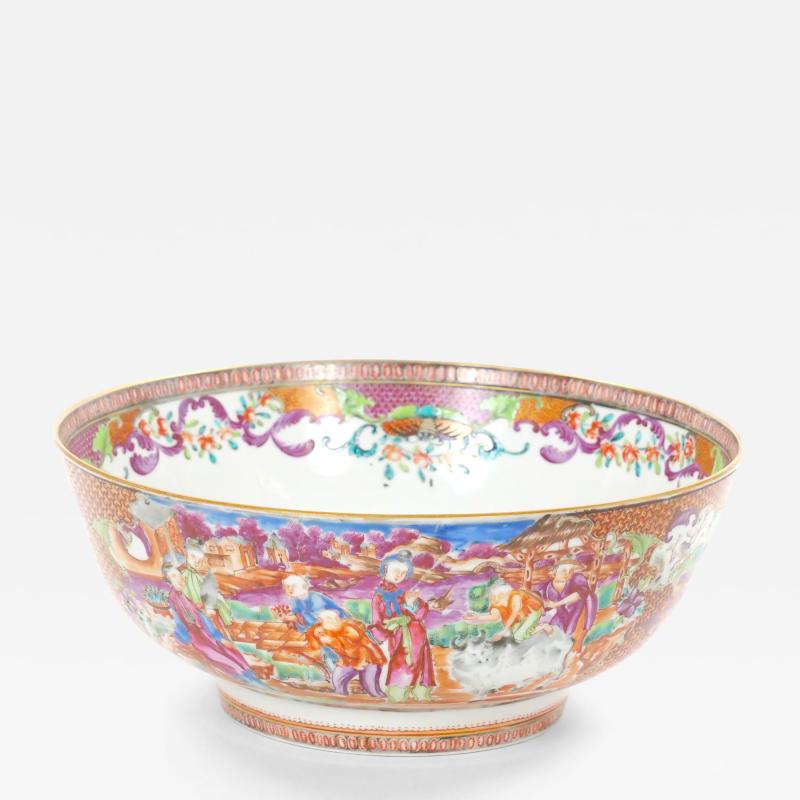 Antique 18th Century Chinese Export Porcelain Famille Rose Punch Bowl