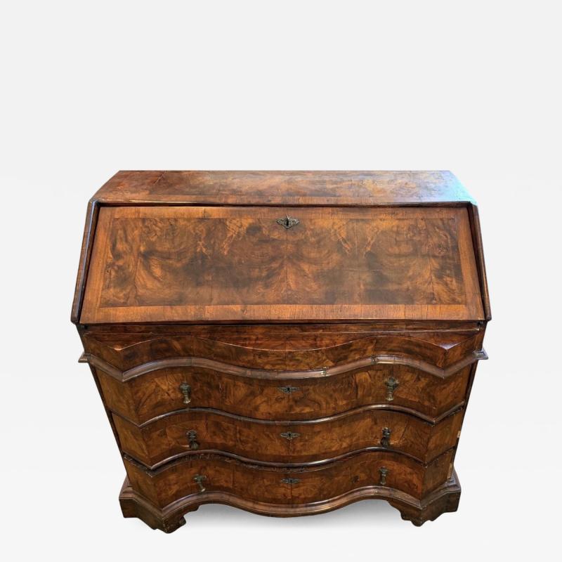 Antique 18th Italian C Oyster Burl Walnut Slant Front Secretary Desk