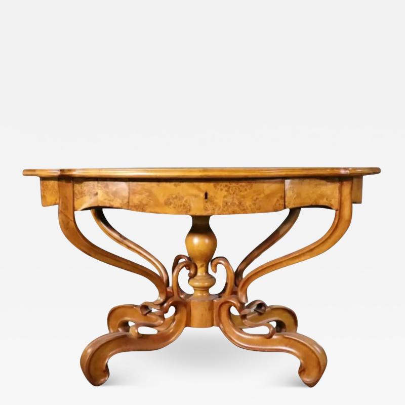 Antique 19c Biedermeier Burl Walnut Center Table