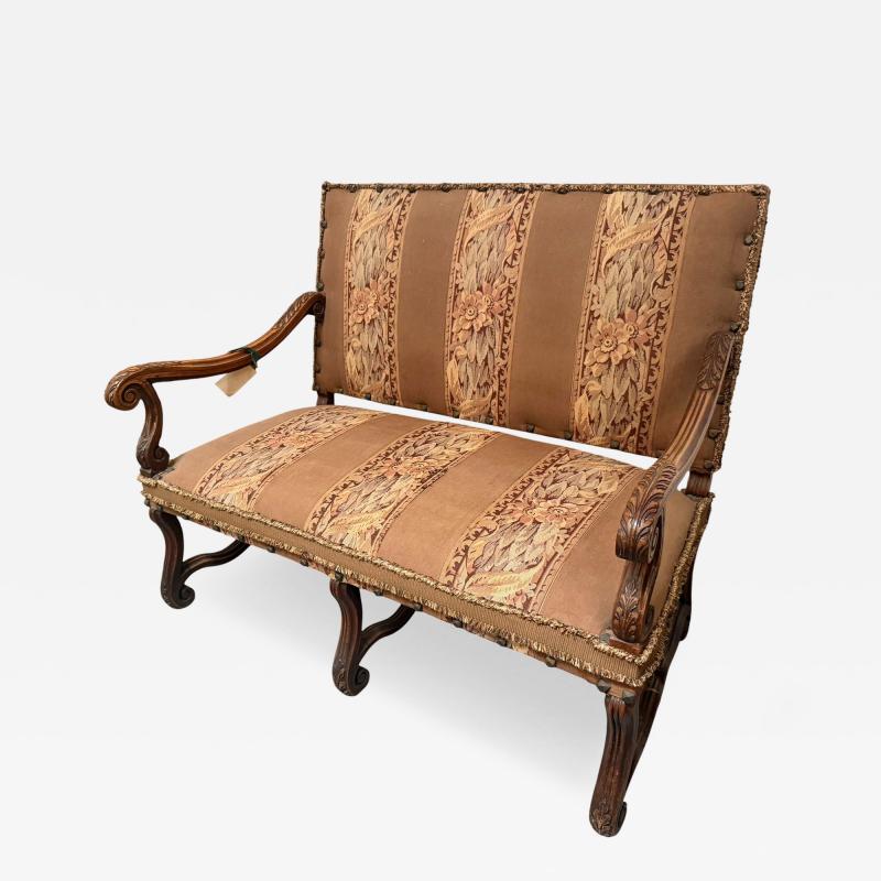 Antique 19c French Carved Walnut Tapestry Sofa Settee