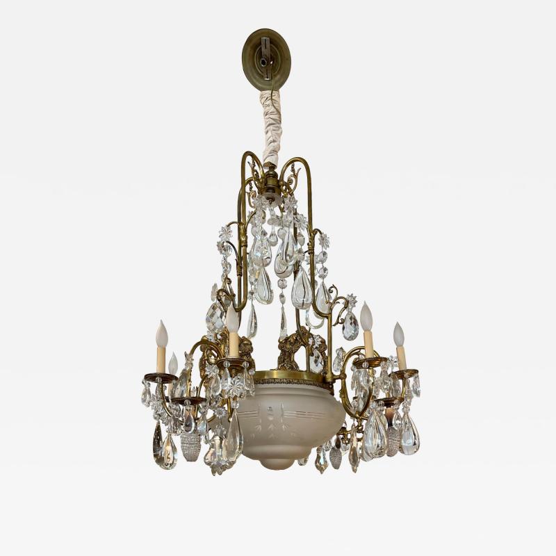 Antique 19th C Belle poque Bronze Crystal Chandelier