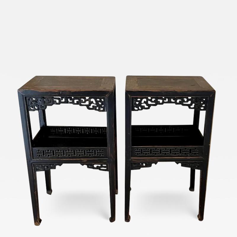 Antique 19th C Chinese Carved Fretwork Side Tables a Pair