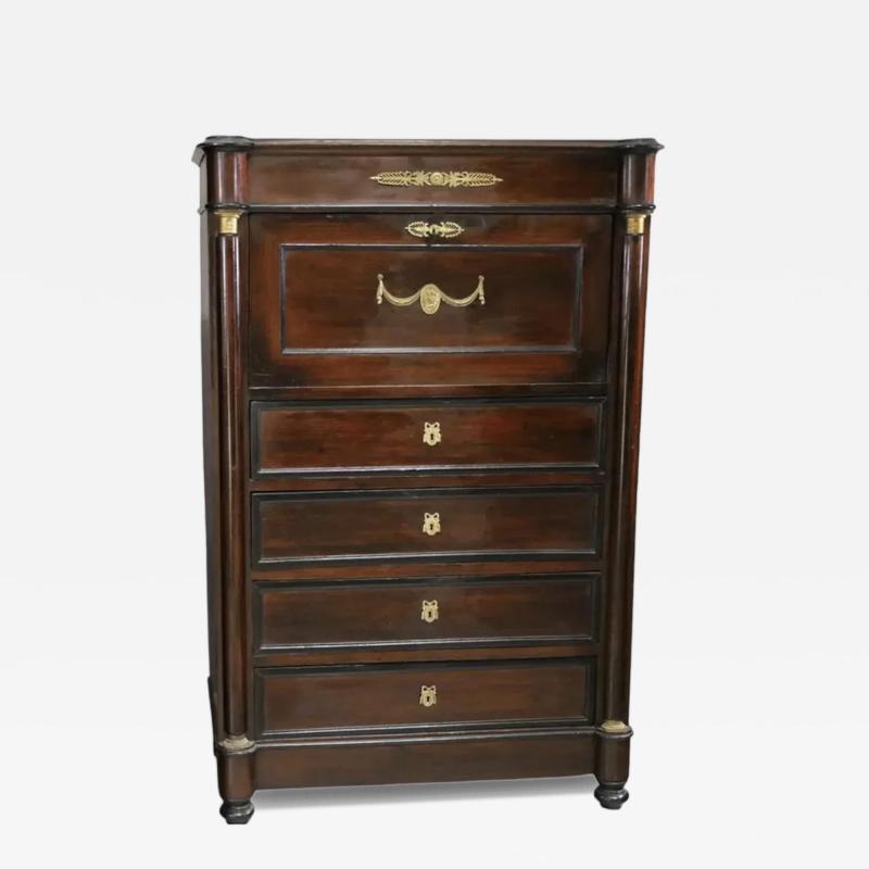 Antique 19th C Empire Mahogany Gilt Bronze Drop Front Desk Secretary