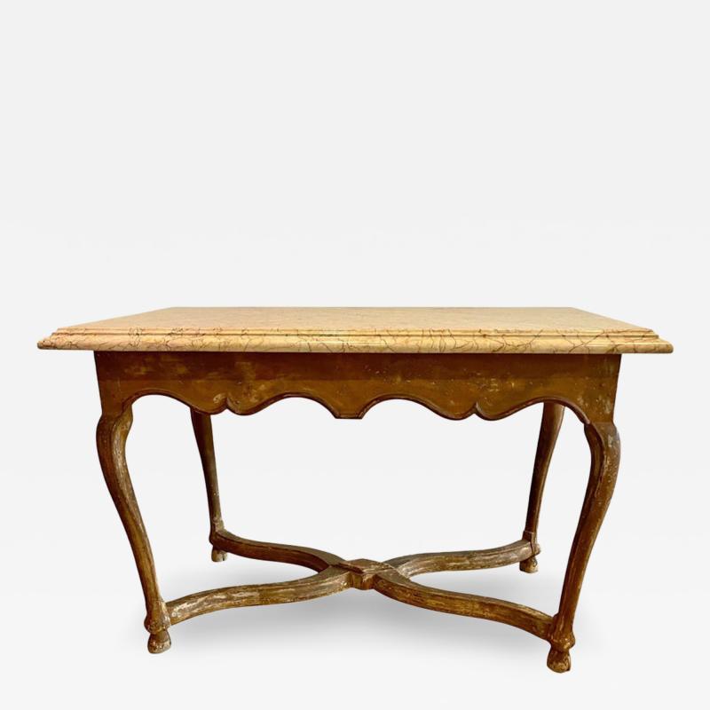 Antique 19th C French Country Sienna Marble Top Table