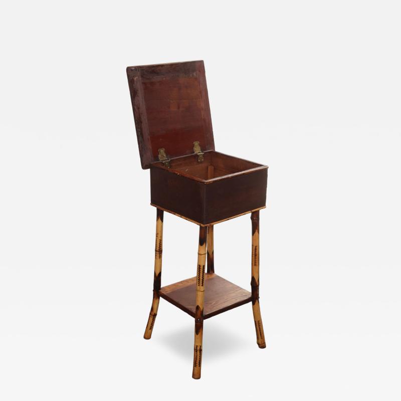 Antique Aesthestic Movement Stained Oak Sewing Decorative Box on Bamboo Stand