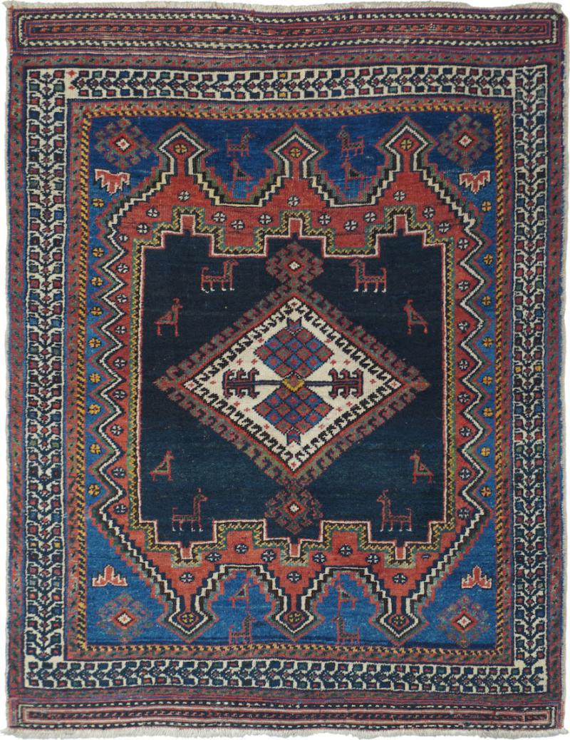 Antique Afshar Rug 3 3 x 4 2 