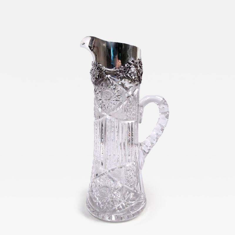 Antique American Brilliant Cut Glass Sterling Silver Claret Jug