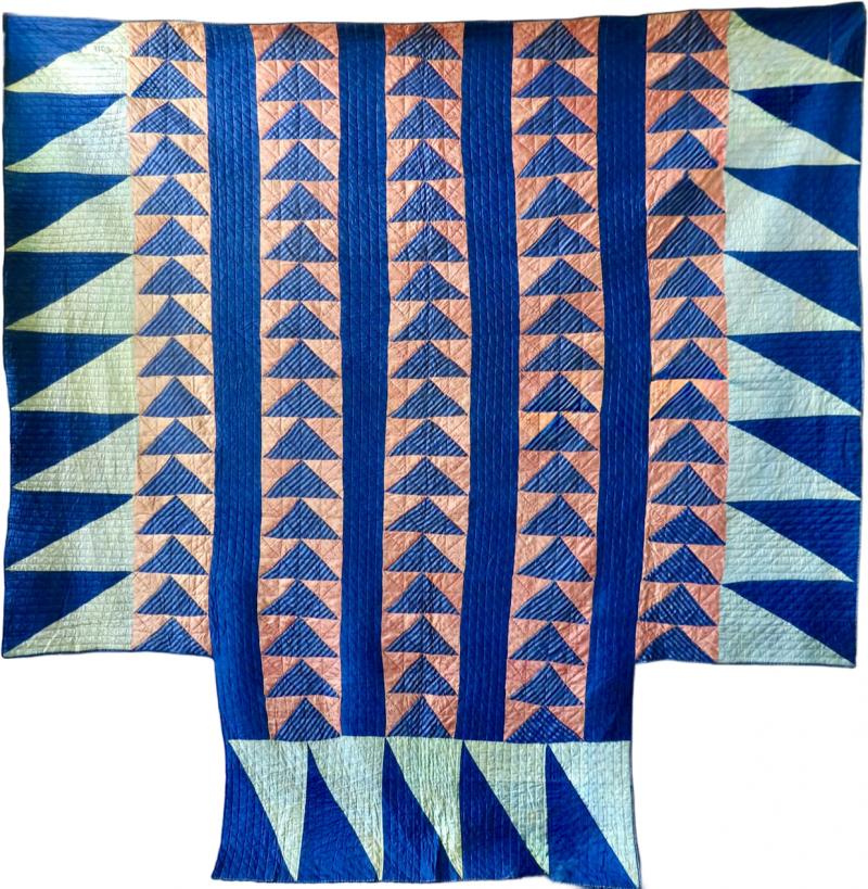Antique American Flying Geese Patterned Satin Quilt with Skirts