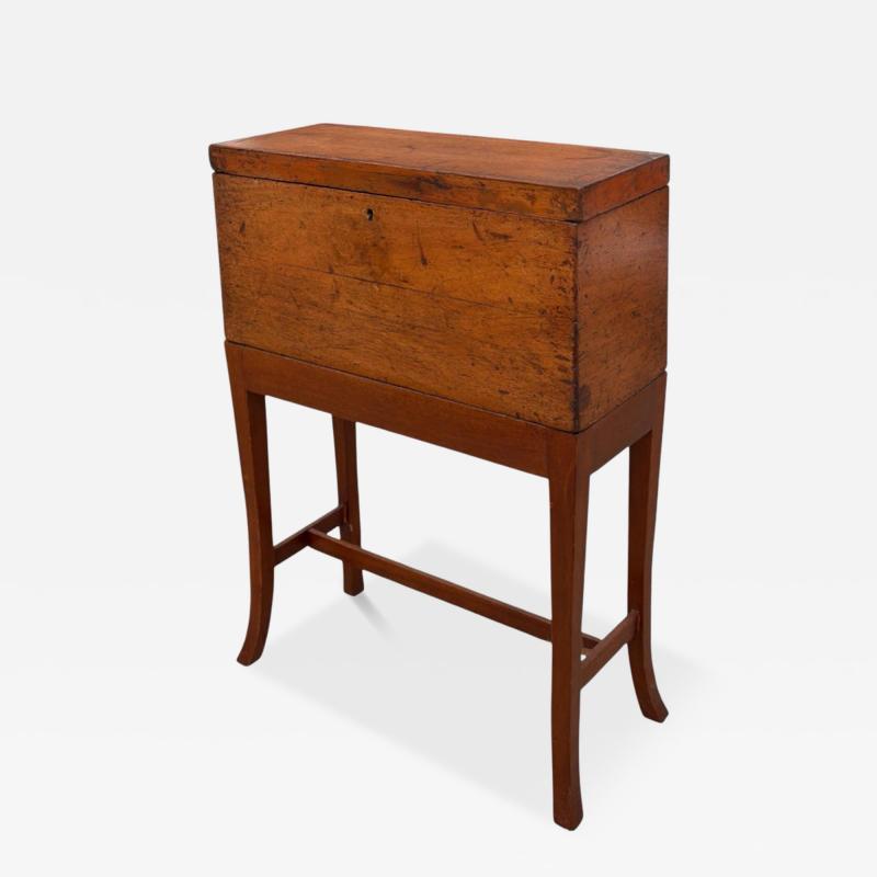 Antique American Fruitwood Box on Stand Side Table