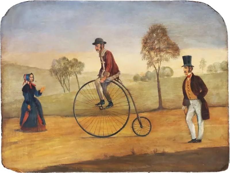 Antique American Oil Painting Of A Penny Farthing