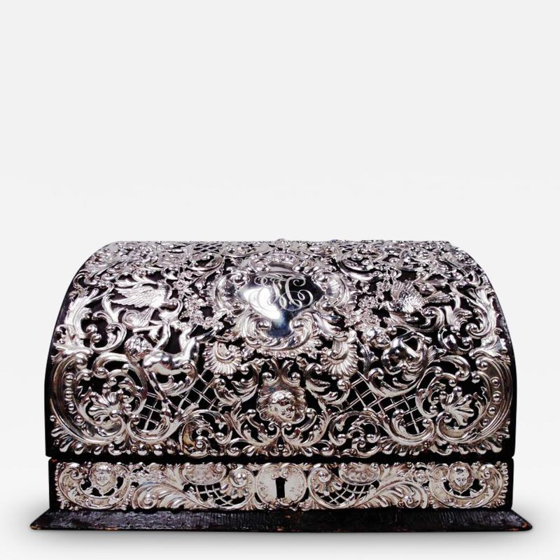 Antique American Victorian Rococo Sterling Silver Leather Letter Box
