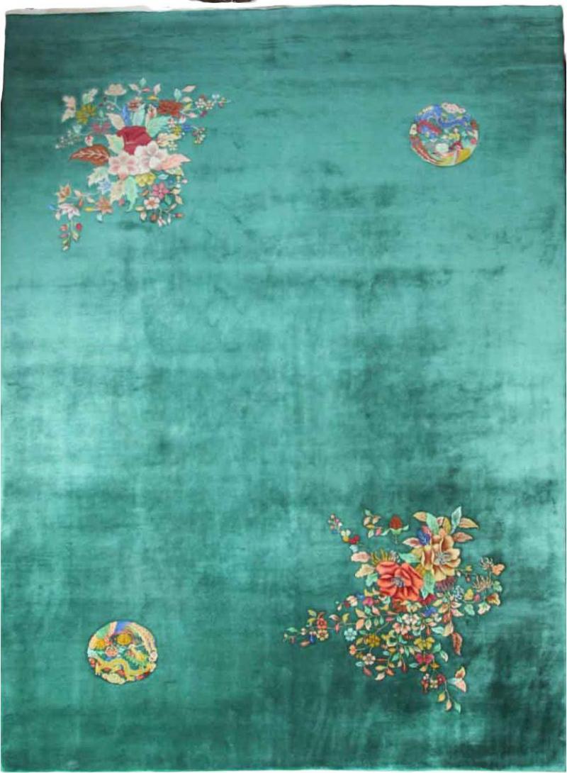 Antique Art Deco Chinese Carpet Dragon and Paradise