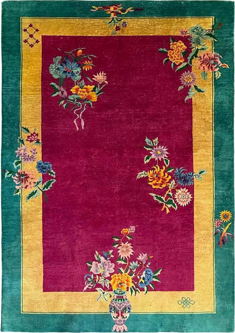 Antique Art Deco Chinese Carpet Elegant C 1920s