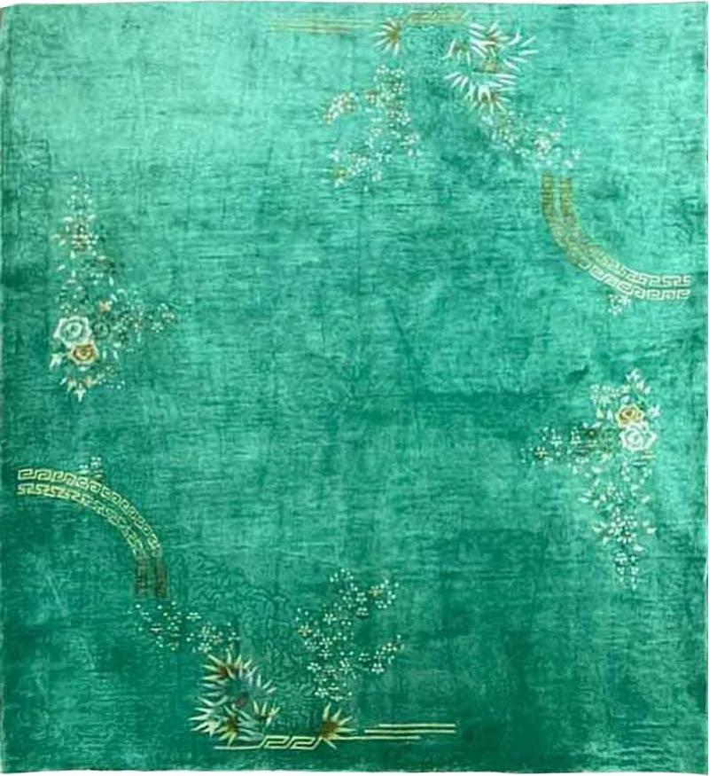 Antique Art Deco Chinese Oriental Rug Green