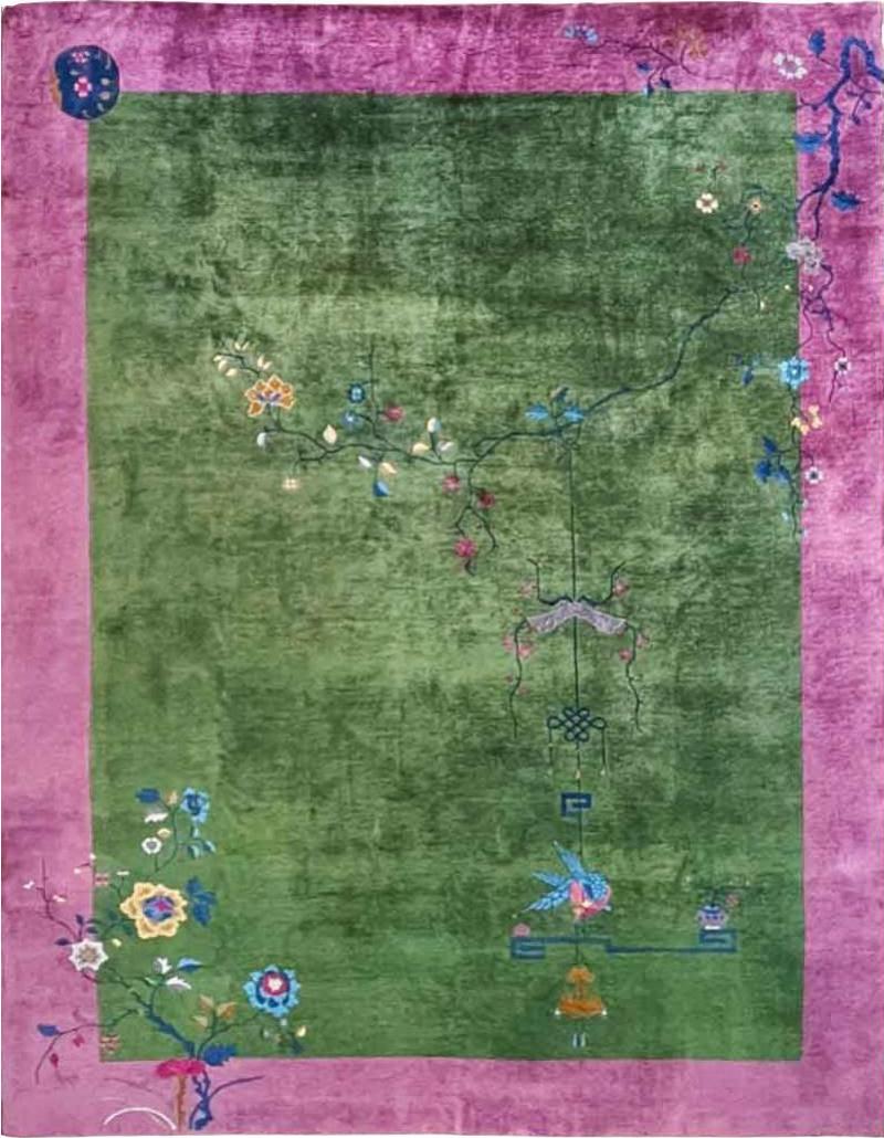 Antique Art Deco Chinese Oriental Rug Wonderful Green