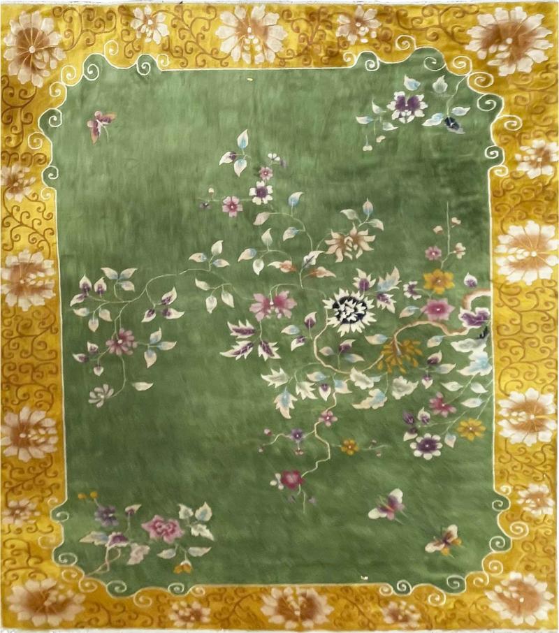 Antique Art Deco Chinese Rug Butterfly Meet finely