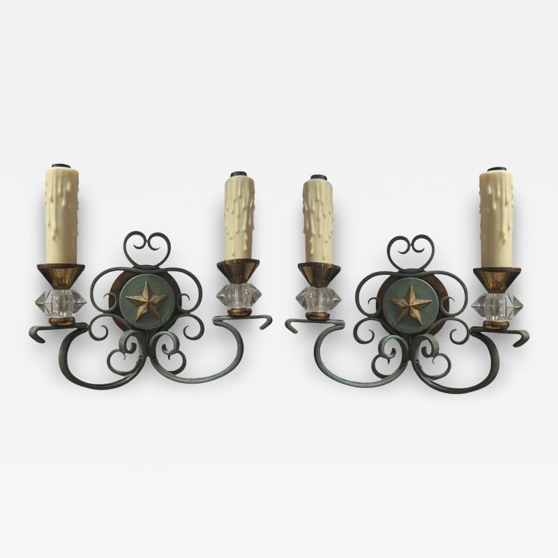 Antique Art Deco French Bronze Wall Light Sconces a Pair