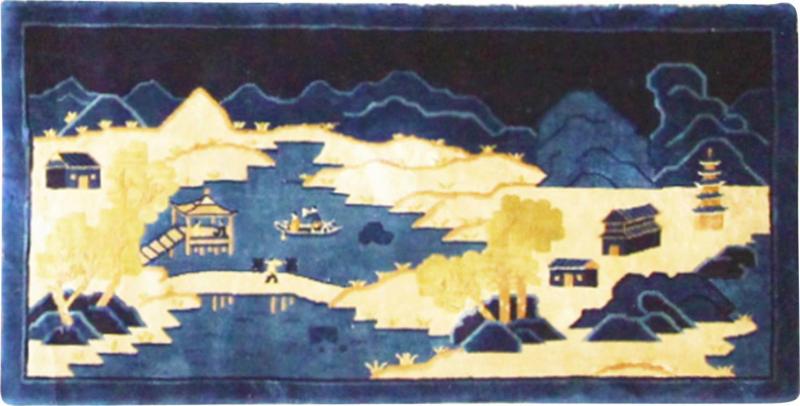 Antique Art Deco Peking Rug Scene Design