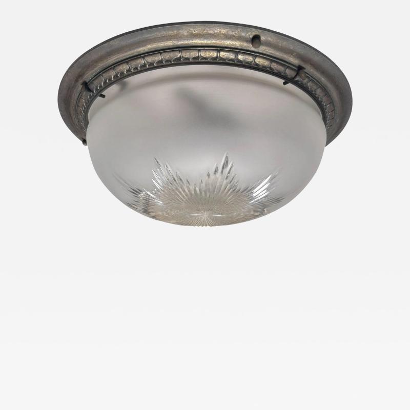 Antique Art Deco Star Cut Crystal Flush Mount Ceiling Light Fixture
