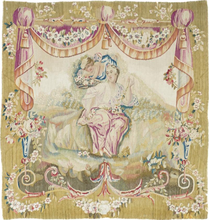 Antique Aubusson Design Tapestry 27 x 29