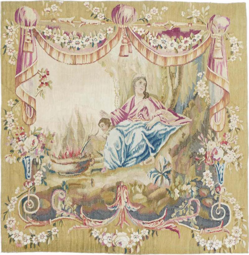 Antique Aubusson Design Tapestry 28 x 28