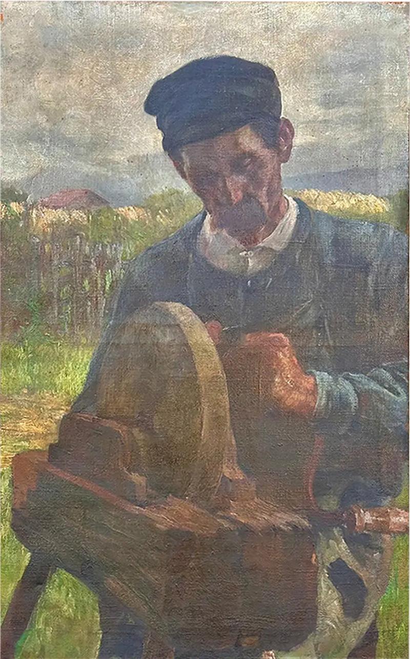 Antique Austrian Oil Painting of a Farm Worker