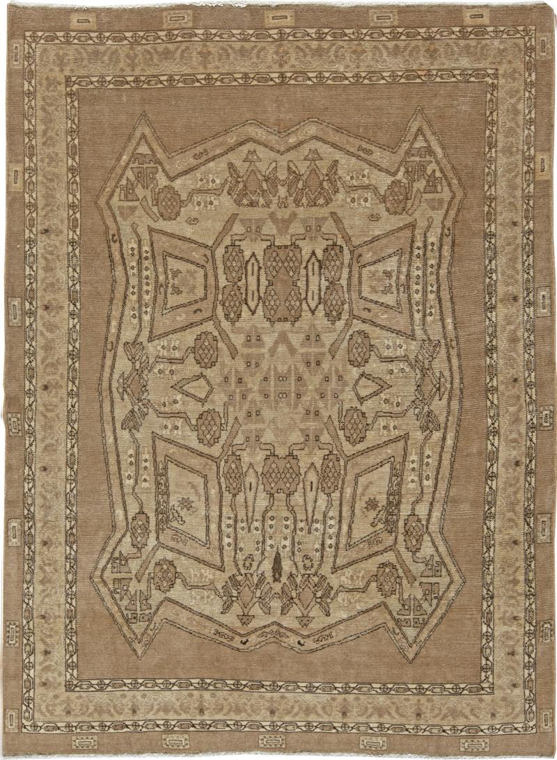 Antique Beige and Brown Geometric Motif Persian Bakhtiari Rug