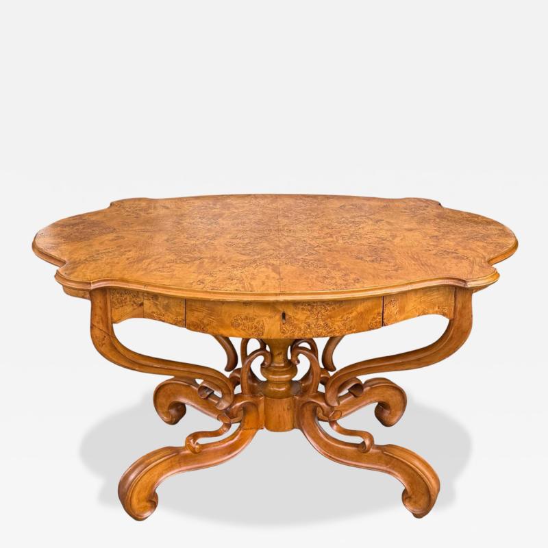 Antique Biedermeier Burlwood Salon Center Table