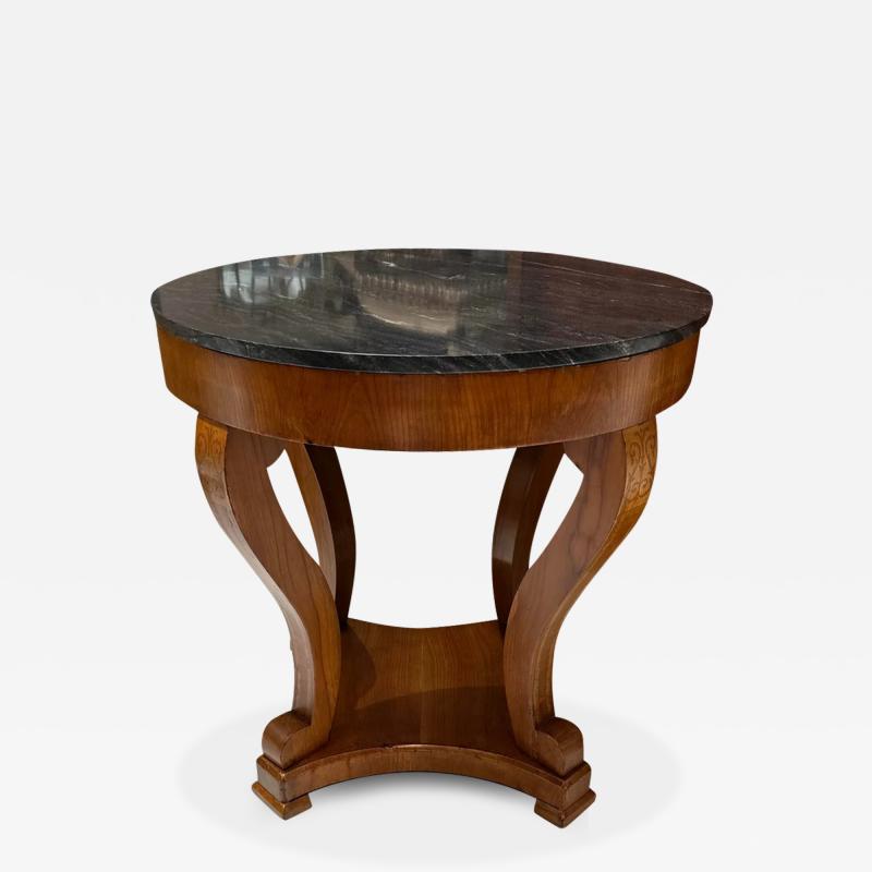 Antique Biedermeier Inlaid Marble Top Round Side Table