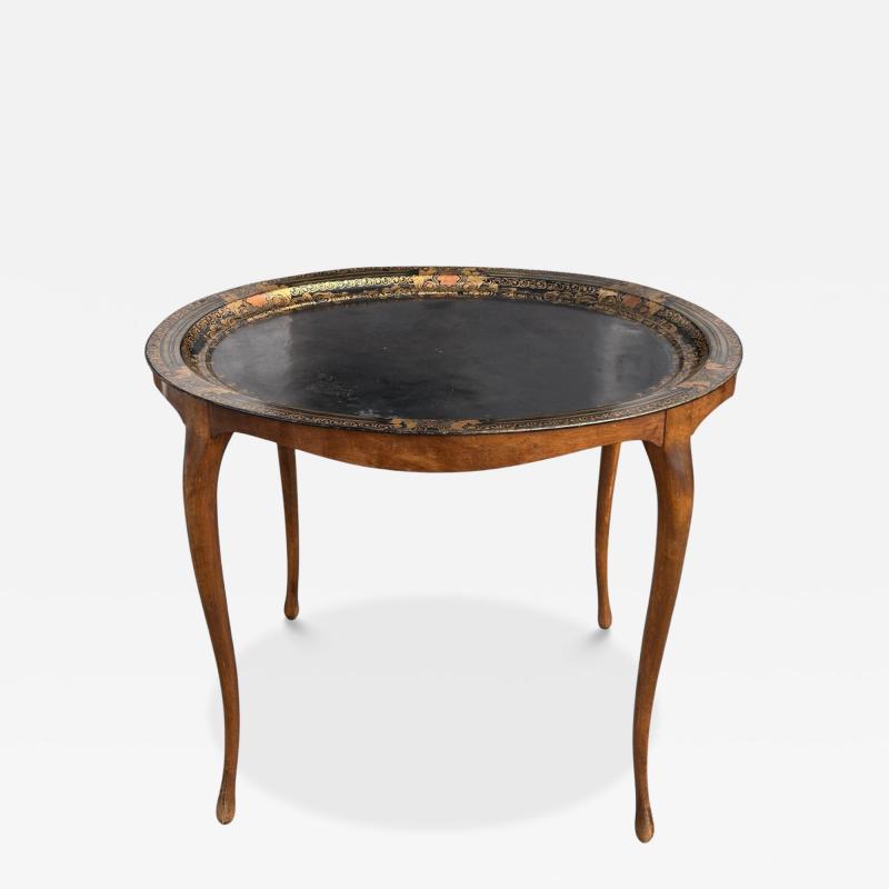 Antique Black Role and Burl Walnut Tray Top Side or Cocktail Table