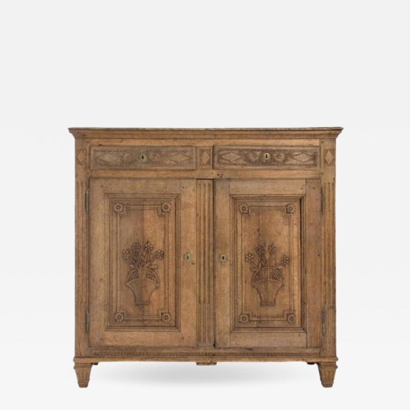 Antique Bleached Oak Buffet with Floral Carving Details