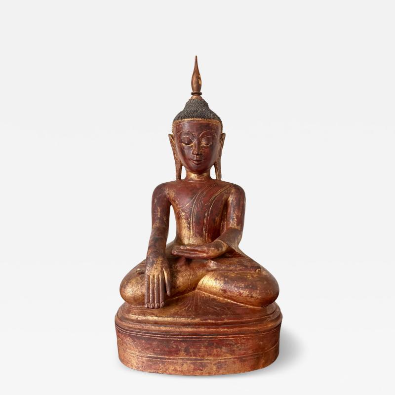 Antique Burmese Lacquer Wood Shan Style Buddha Statue