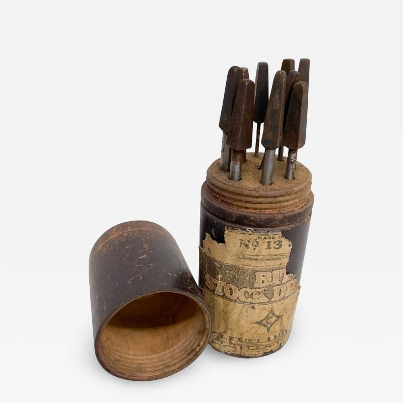 Antique CLEVELAND Twist Drill CO 13 Set Bit Stock Metal Tools Wood Case 1910