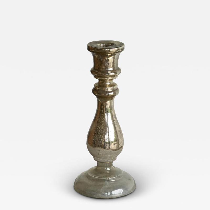 Antique Candle Holder in Patinated Silvered Mercury Glass