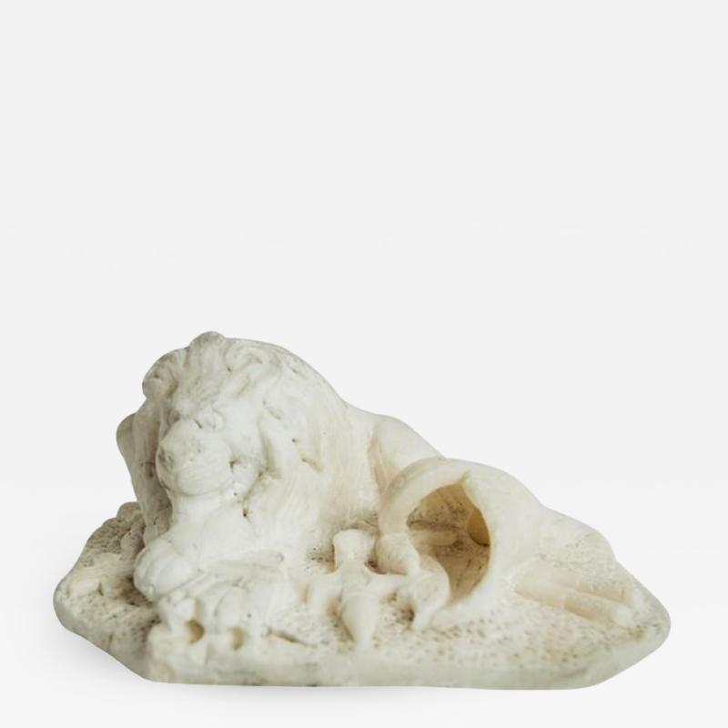 Antique Carved Alabaster Lion Paper Weight Sculpture