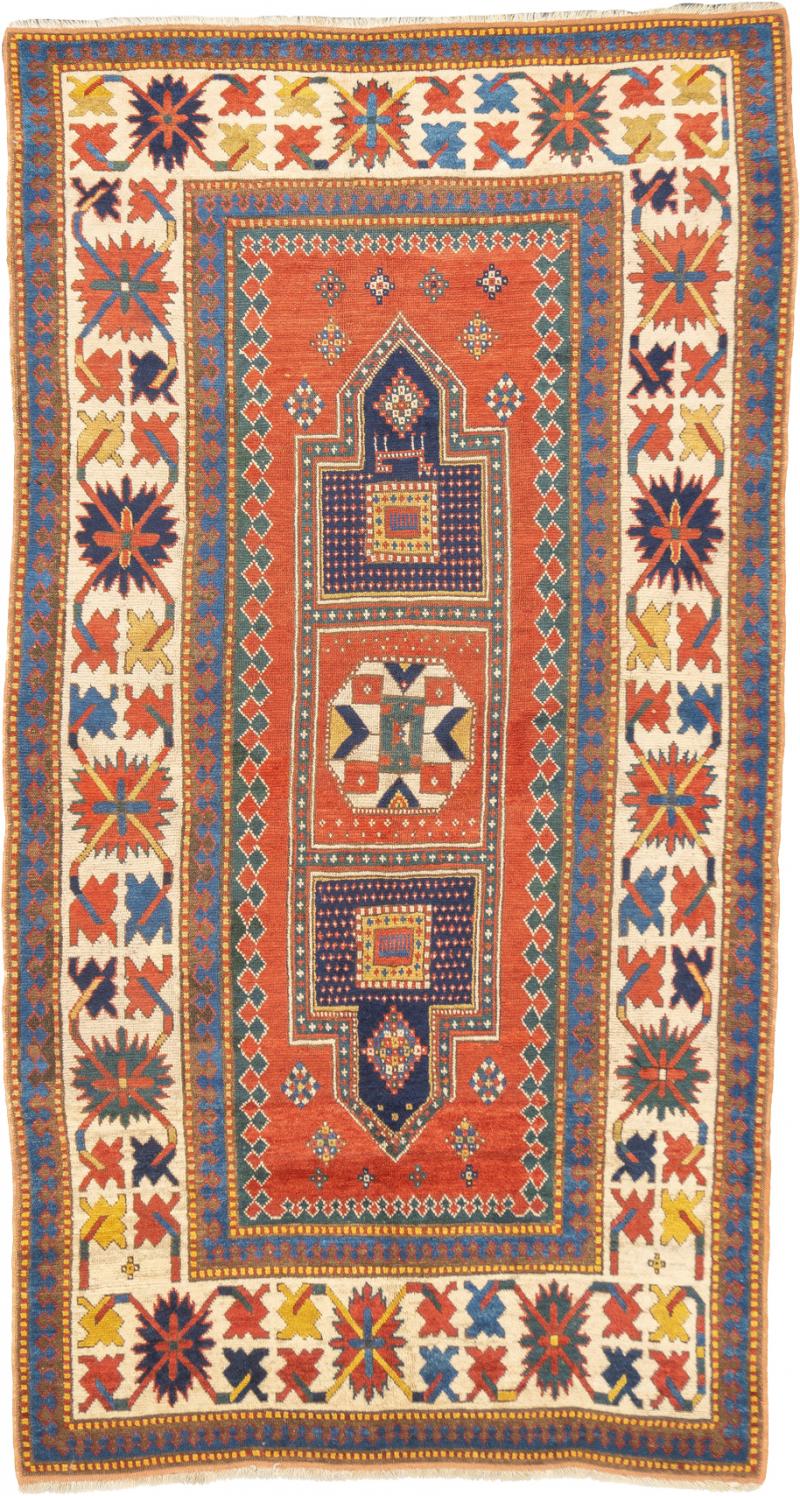 Antique Caucasian Borchelou Kazak Rug 4 8 x 8 6 