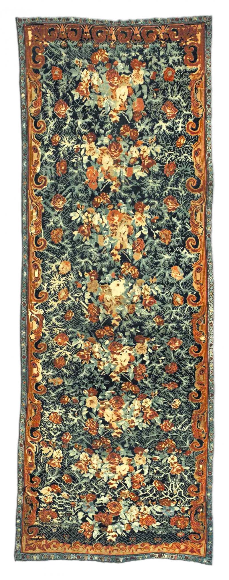 Antique Caucasian Karabagh Blue Botanic Handmade Wool Rug